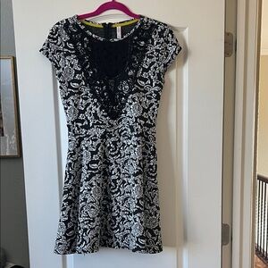 Xhilaration Black and White Floral Lace-Front Fit & Flare Mini Dress